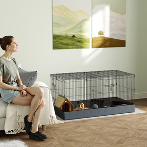 PawHut 2 in 1 Guinea Pig Cage Pet Playpen with 2 Separate Area