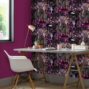 Good Vibes Neon City Graffiti Wallpaper Urban Scene DJ Music