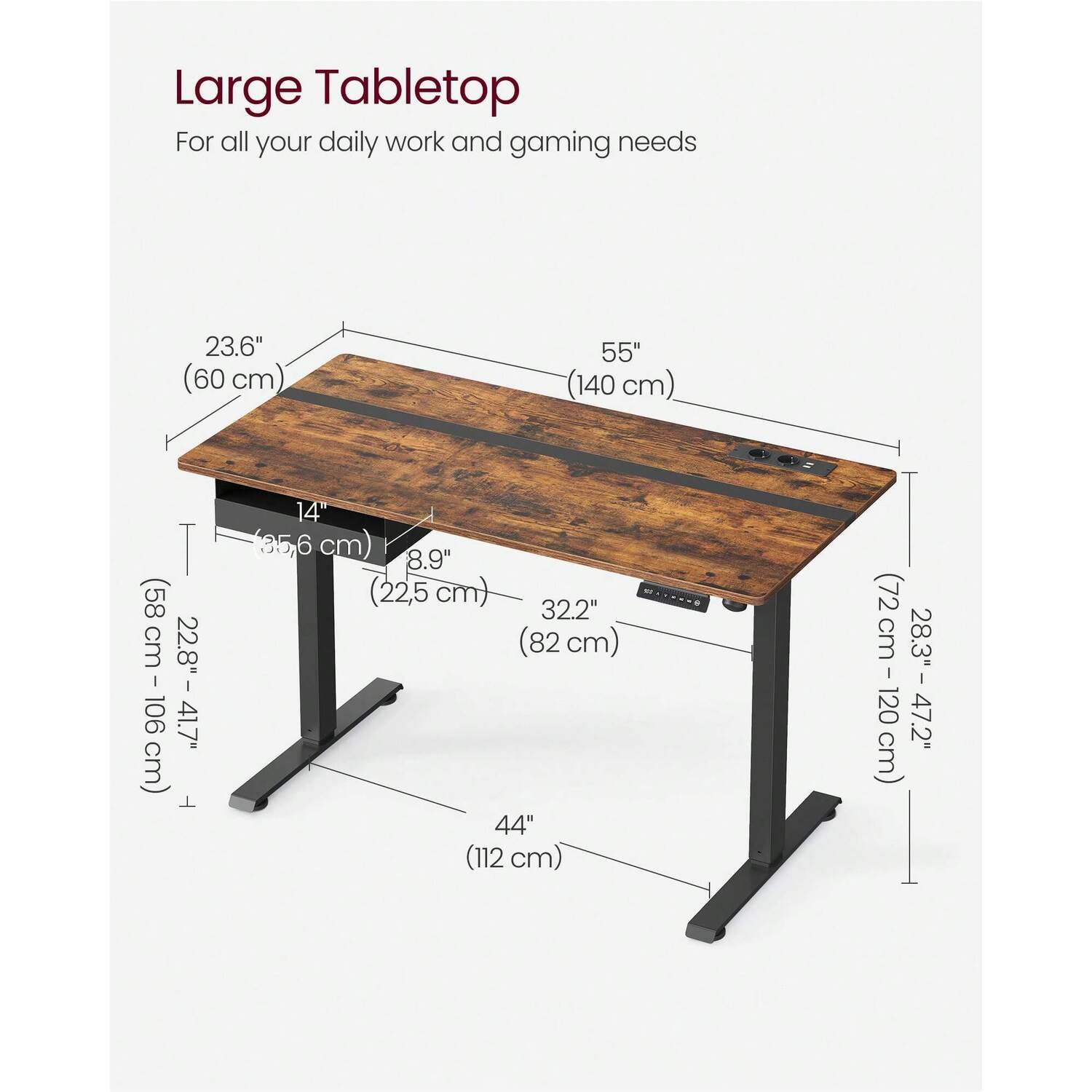 Vasagle Electric Standing Desk With Memory Function - Bronze