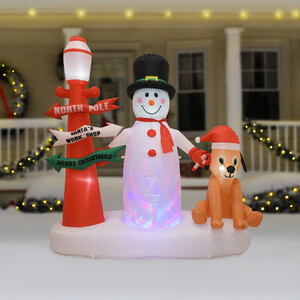 Snowman Inflatables Range Exeter Inflatable Snowman Dog and Road Sign