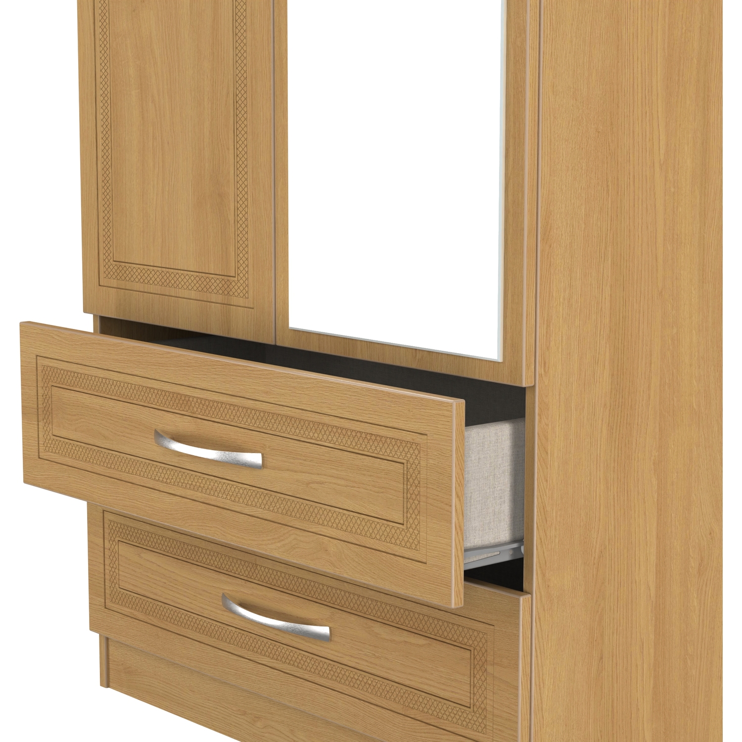 Dorset Ready Assembled 2 Door 2 Drawer Mirror Wardrobe - Modern Oak