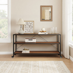 Portable Home Racks 3-Tier Mobile Wooden Storage Rack