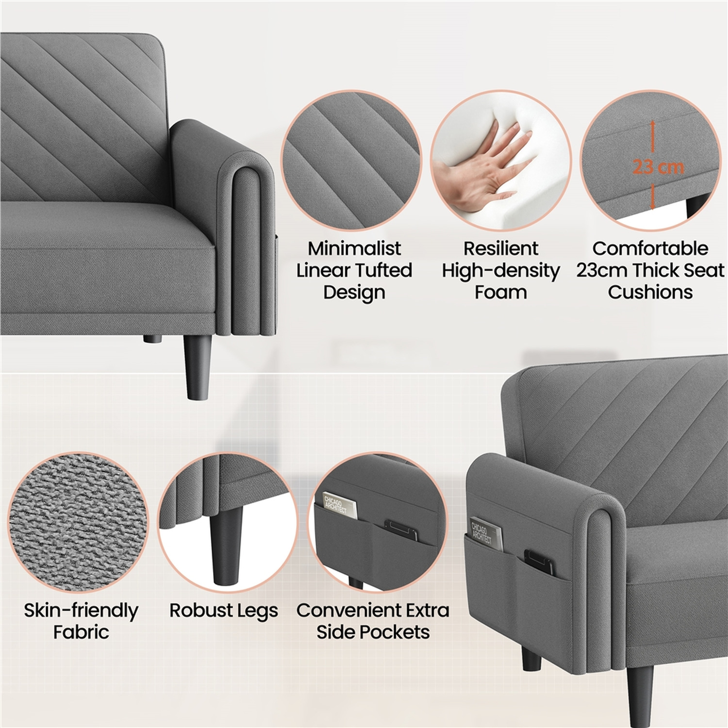 Yaheetech Modern Convertible Sofa Bed Couch Bed - Dark Grey