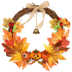 Halloween Pumpkin Wreath with LED Lights and Bell