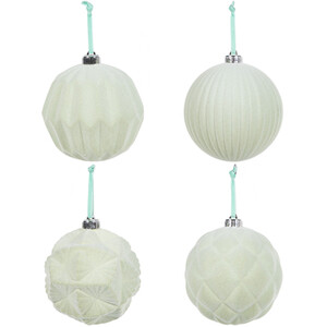 Pack of 4 Elegant Flocked Baubles