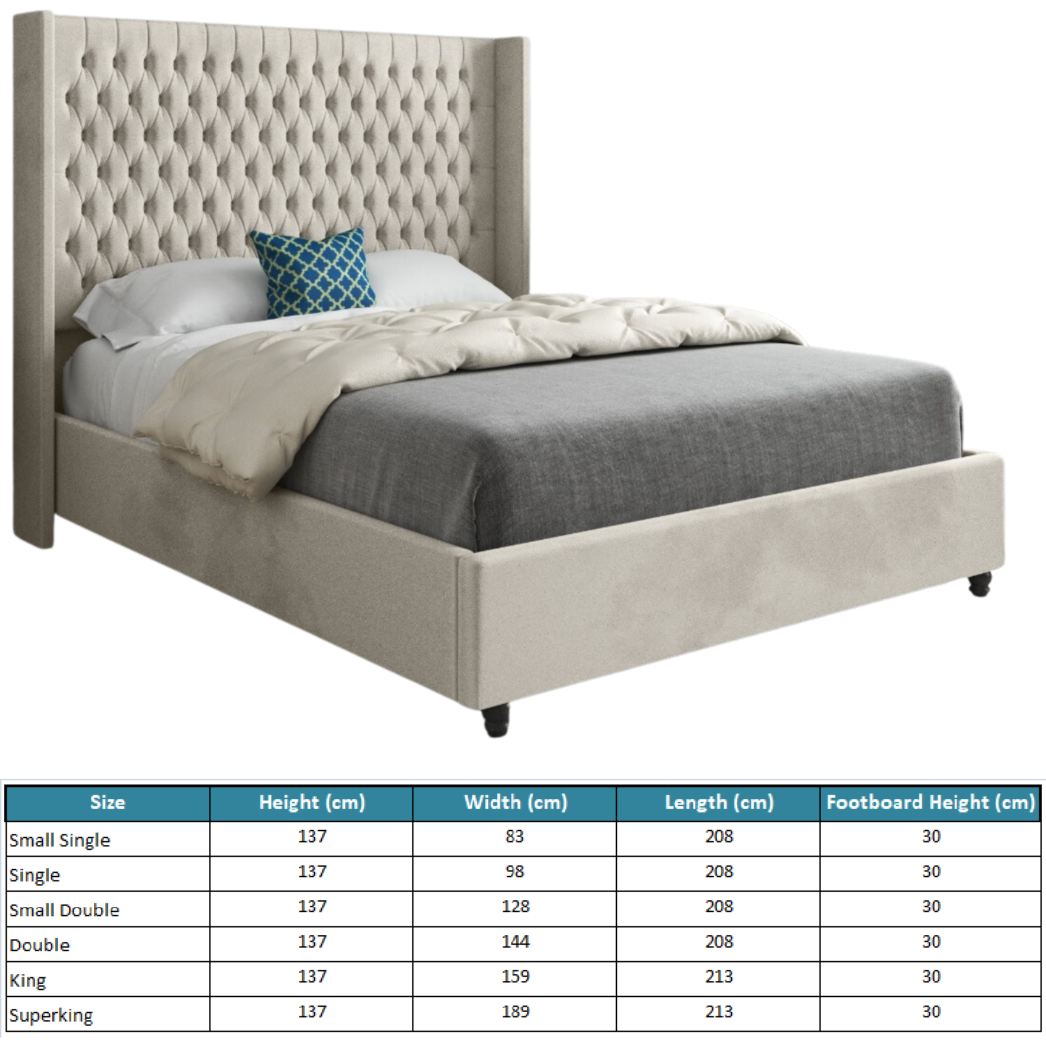 Serenova Soft Velvet Upholstered Straight Winged Bed Frame - Cream King