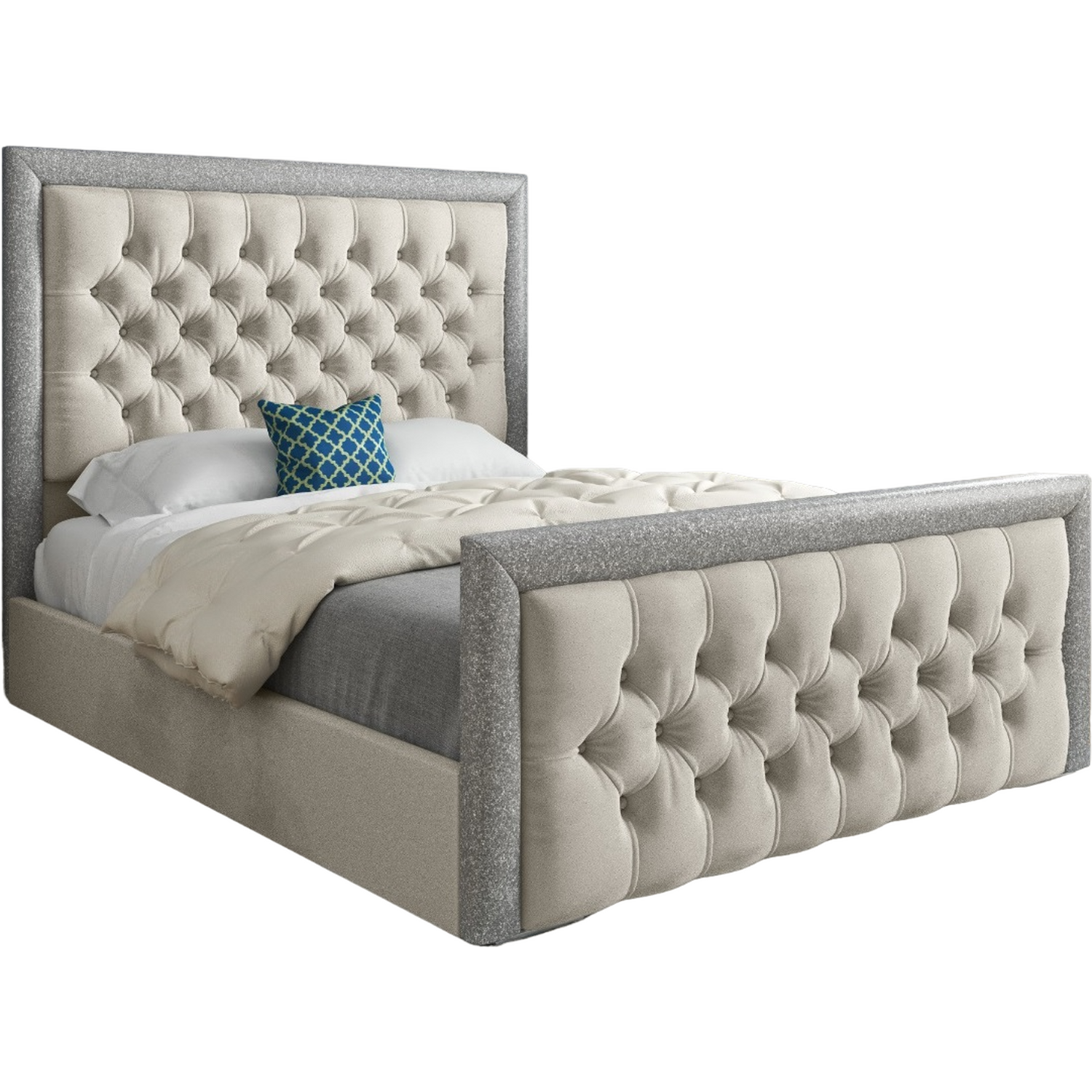 Rincon Glitter Border Upholstered Velvet Bed Frame - Cream Double