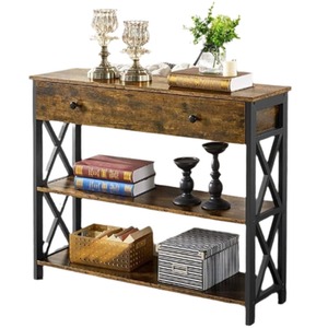 Industrial Console Table with Drawer and 2 Shelves