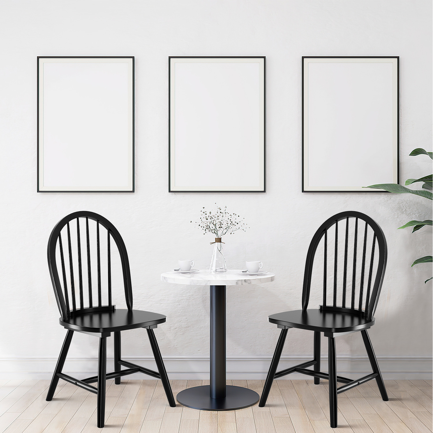 Set Of 2 Windsor Wooden Dining Chairs - Black