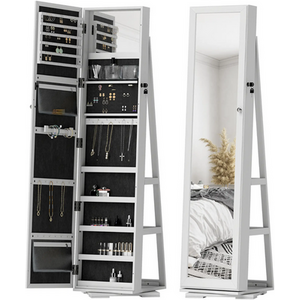 Modern Full Length Freestanding Swivel Mirror with Shelves
