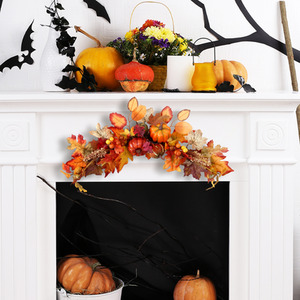Autumn Harvest Wreath with Pumpkins and LED Lights
