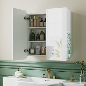 HOMCOM Arched Bathroom Mirror Cabinet Wall Mounted Mirrored Cabinet