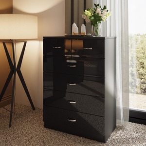 Chilton 6 Drawer Chest of Drawers Black Gloss Metal Handle