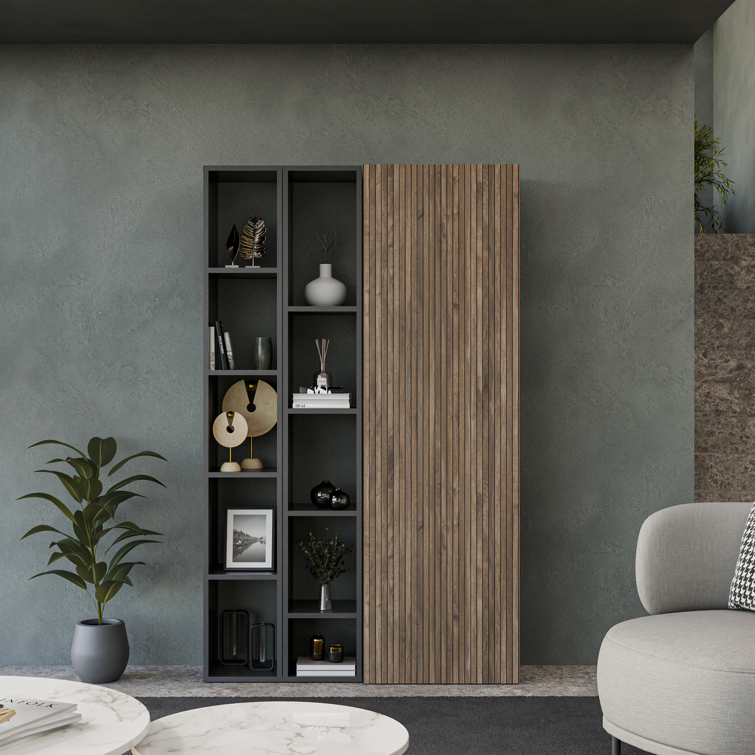 Bern Wall Mounted Cabinet And Shelves - Black And Alina Pattern