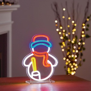Neon LED Snowman Christmas Light Sign Small Table Top 24.5cm