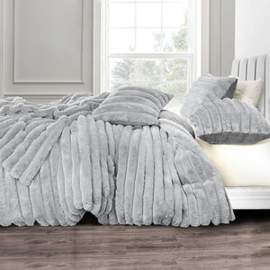 Plush Supersoft Jumbo Cord Cosy Bedding Set Silver