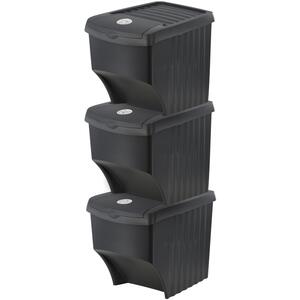 Set of 3 Large Stackable Waste Recycling Bin With Lids