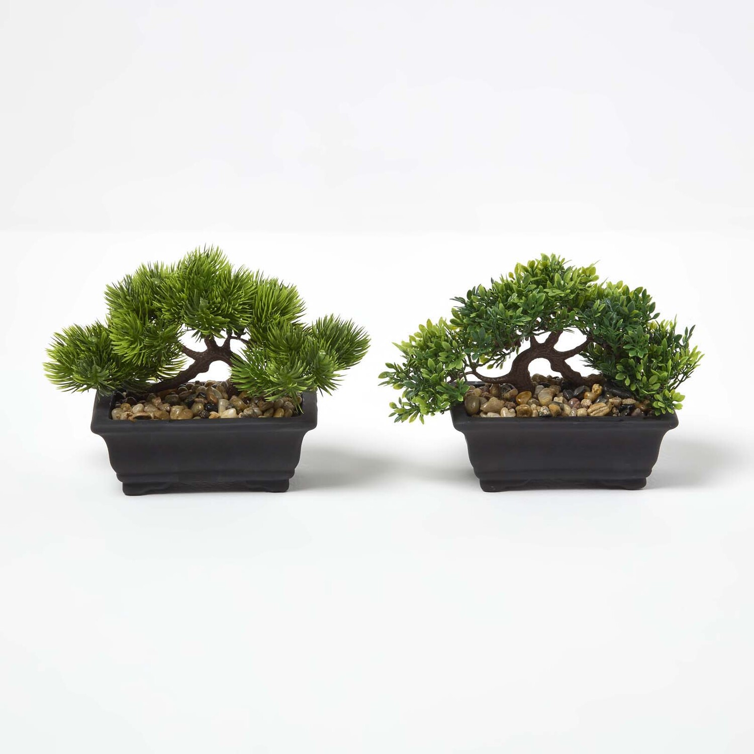 Set of 2 Artificial Bonsai Trees in Decorative Pots, 15 cm Tall - Green