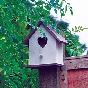 Hanging White Wooden Love Bird House Feeding Station