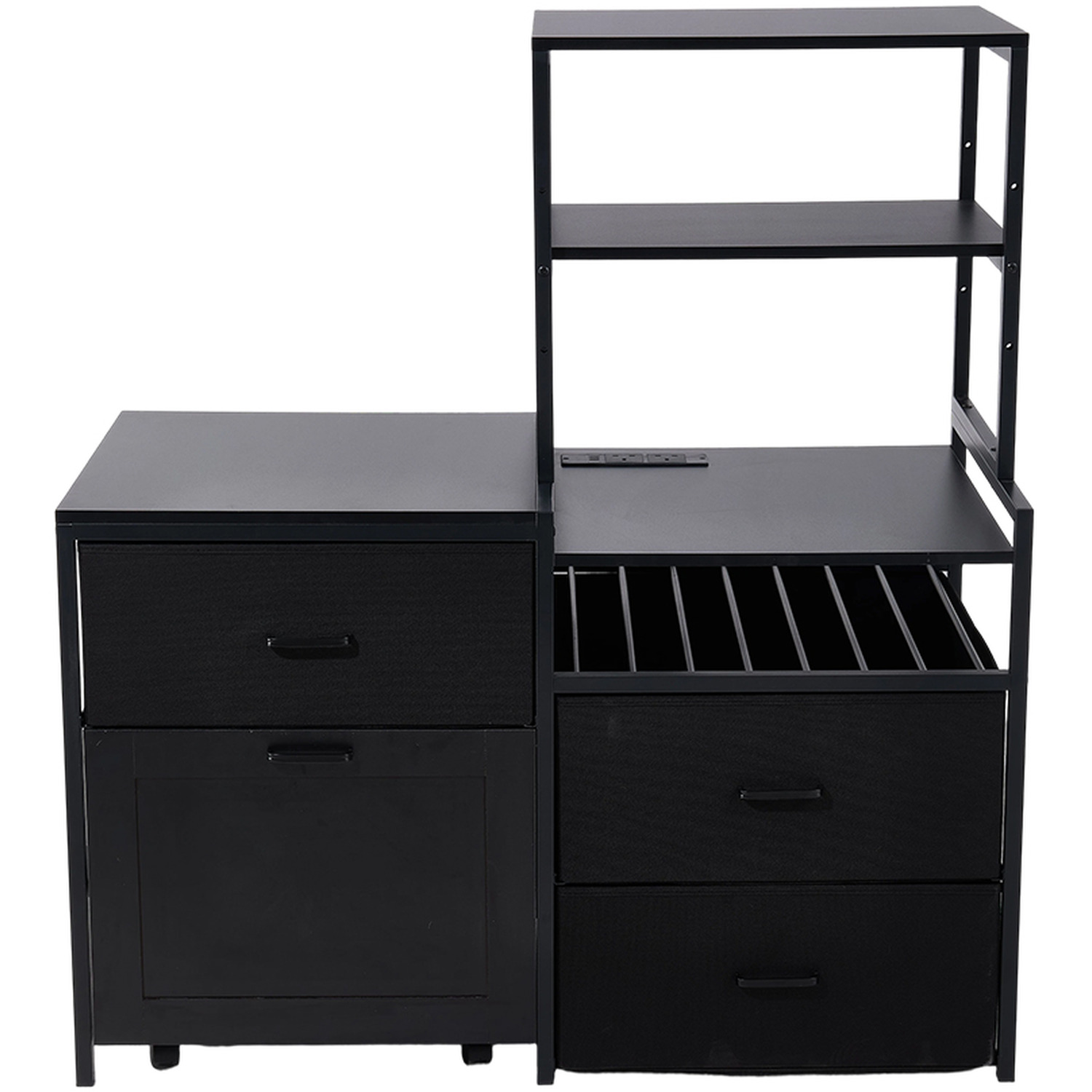 Mini Fridge Stand With Wine Rack And Power Socket - Black