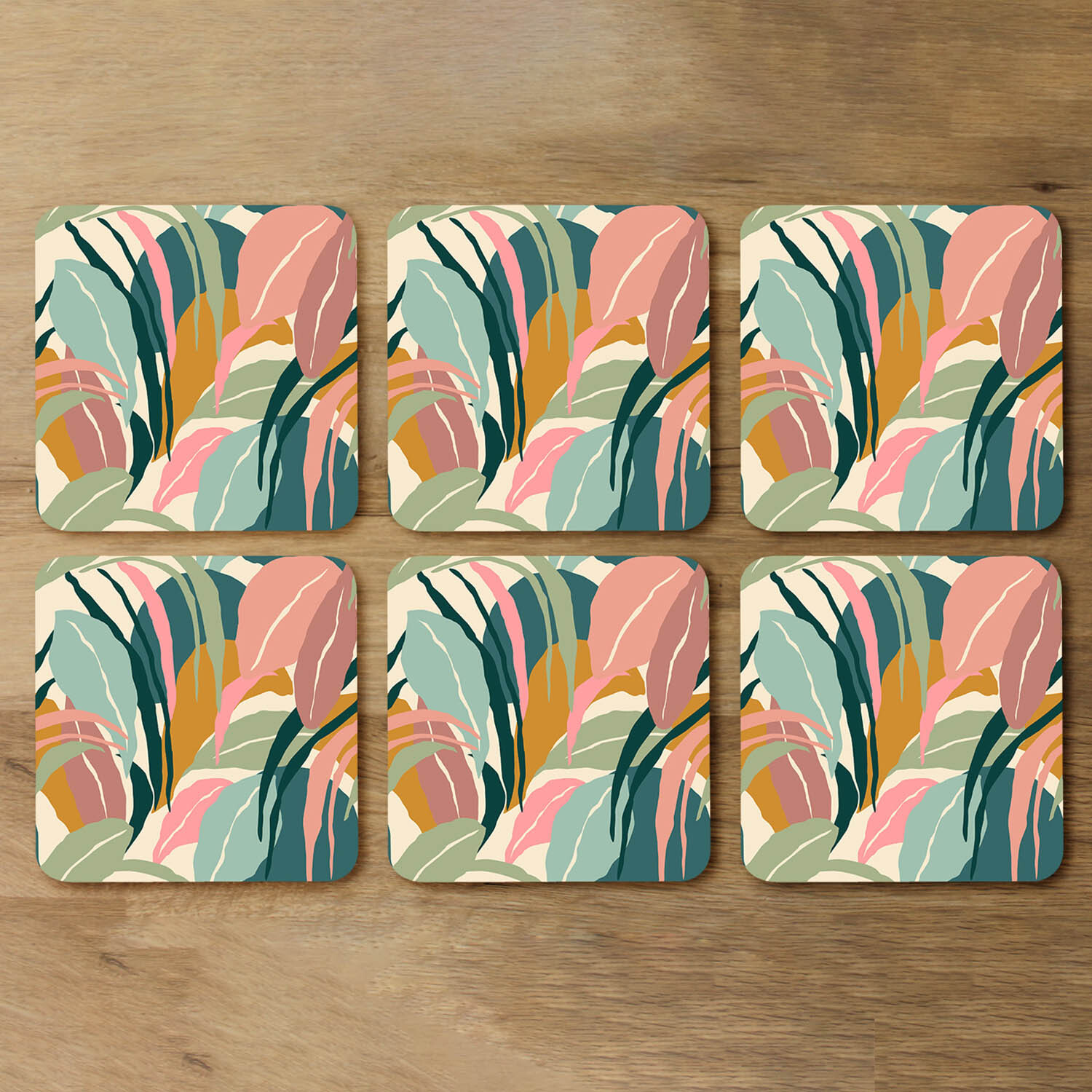 Artistic abstract leaves Designer Coaster Set - Yellow