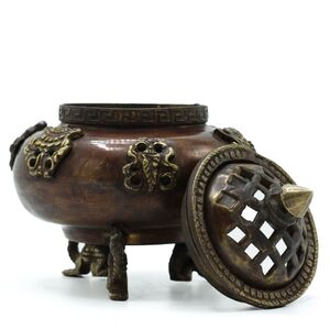 Brass Tibetan Incense Burner Six Symbols Standing Pot