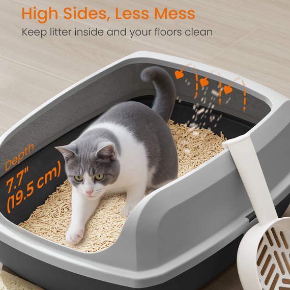 High Sided Cat Litter Tray,XL Open Top Litter Box with Scoop
