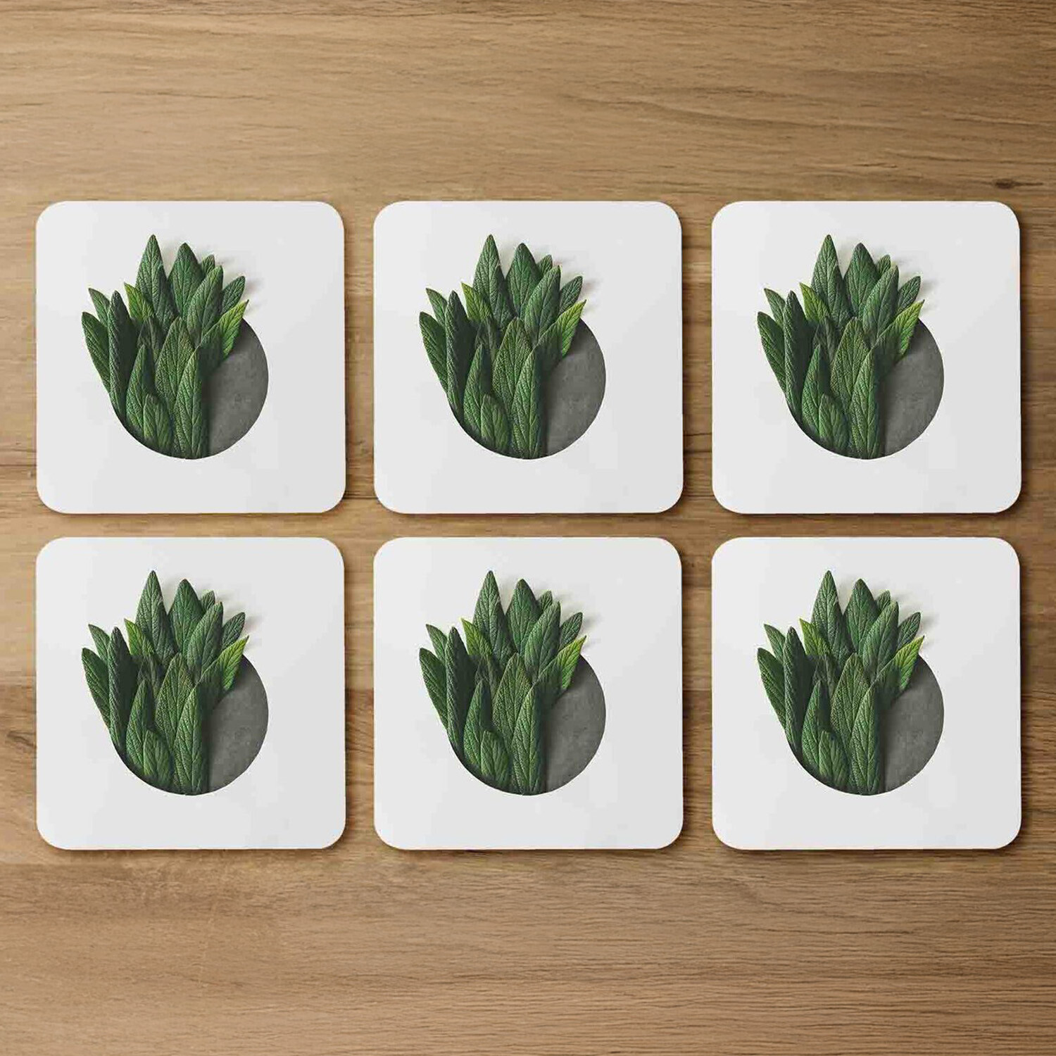 Image of Minimal Green Leaves Coaster Set -&hellip;