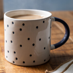 Mikasa Black Spotty Stoneware Mug Decorative White and Blue Spot Print Cup 390ml