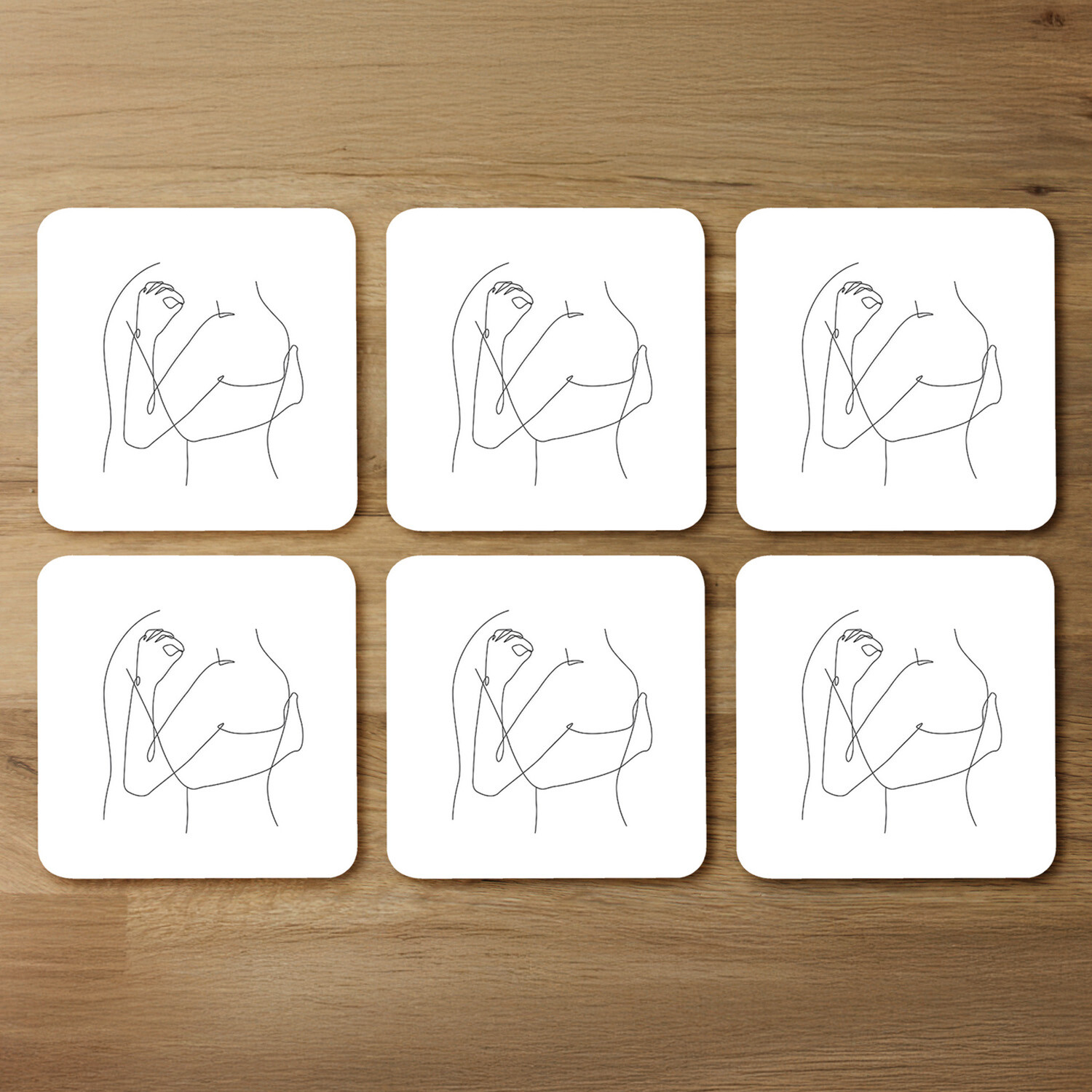line art hug Designer Coaster Set - White