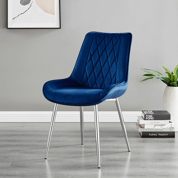 2 Pesaro Velvet Dining Chairs with Silver Legs