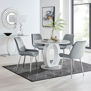 Giovani Round Grey 100cm Table and 4 Pesaro Silver Leg Chairs