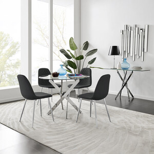 Novara Chrome Metal 100cm Round Glass Dining Table  4 Corona Silver Leg Chairs