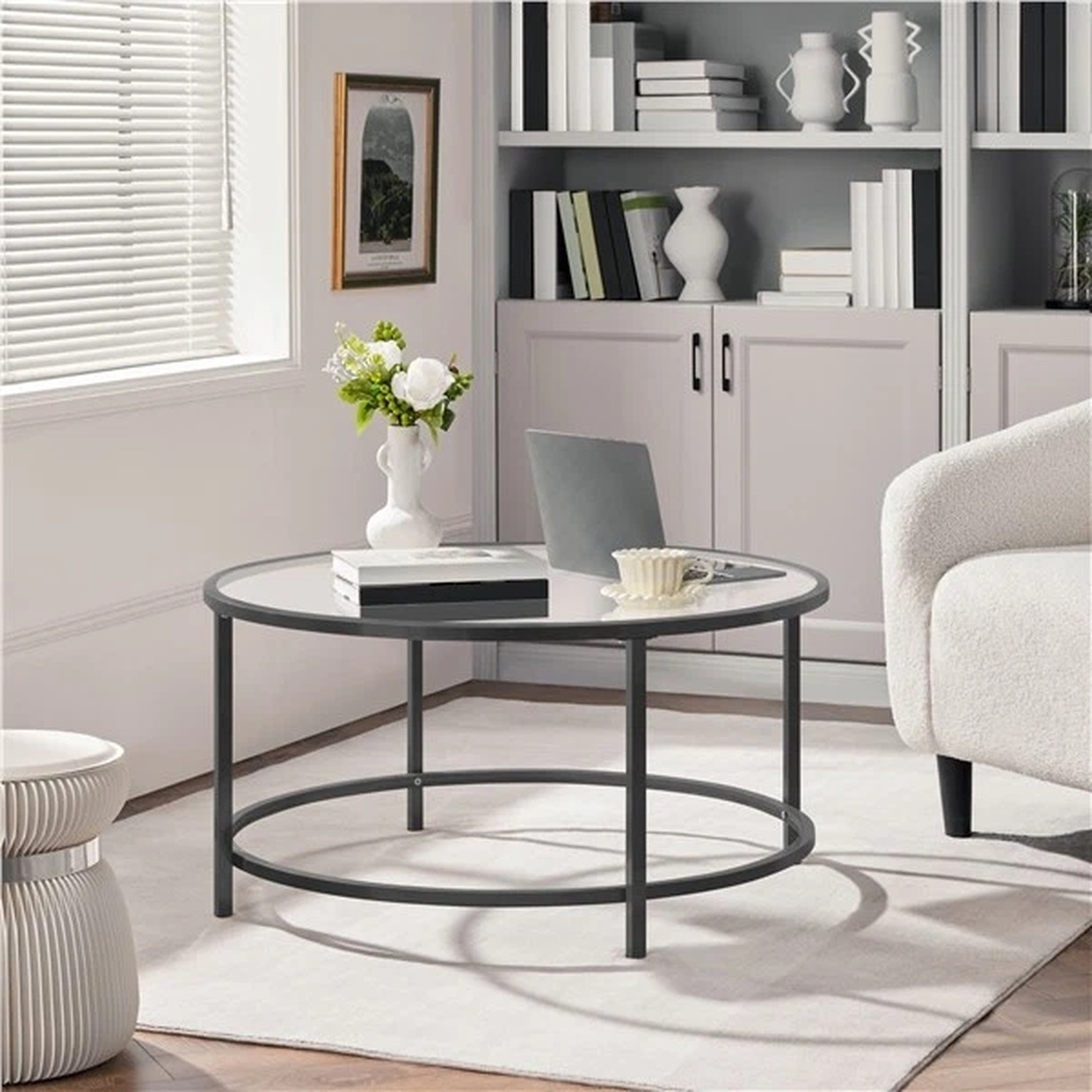 Round Tempered Glass Coffee Table - Black