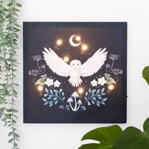Night Owl Light-Up Canvas Wall Art - Mystical Owl  Plant Design
