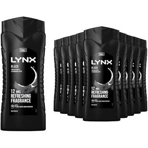 12 Pack Lynx Fresh Charge Shower Gel Body Wash, Black, 500ml