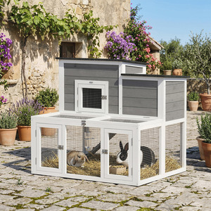 PawHut Rabbit Hutch, Wooden Bunny Cage with Waterproof Roof and Tray
