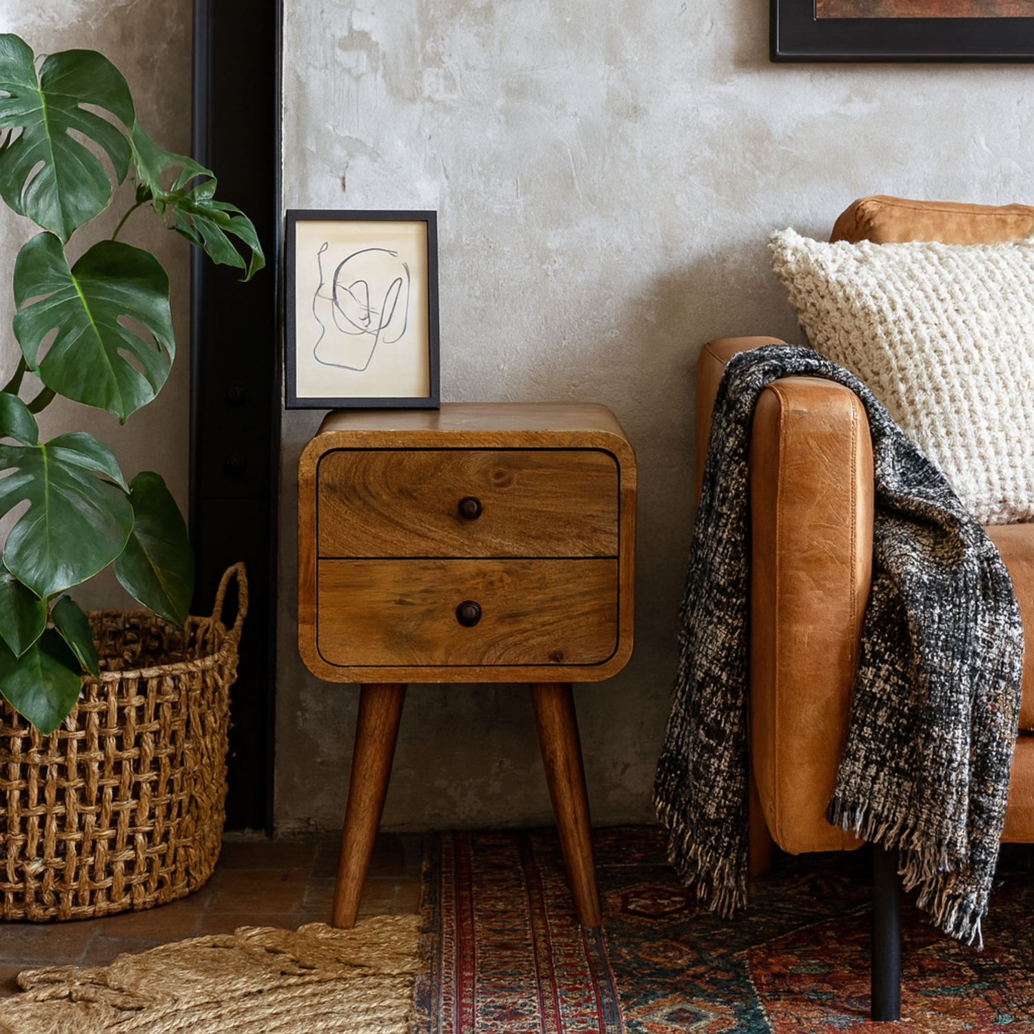 Parma Mini Mango Wood Bedside 2 Drawers - Brown