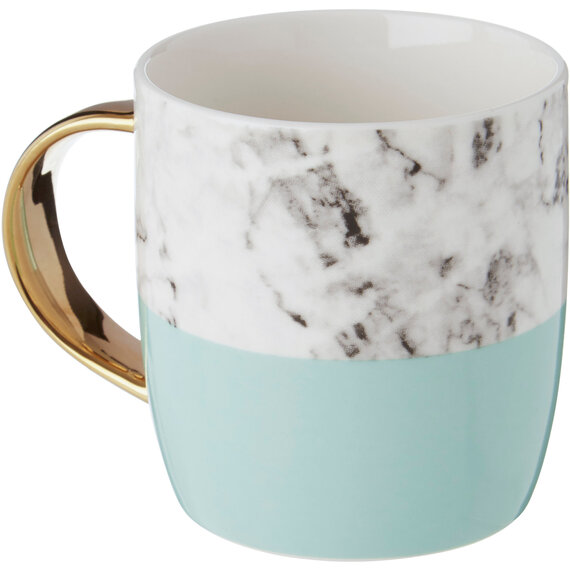 Frosted Deco Marble Effect and Pastel Green Monogram Mug, E