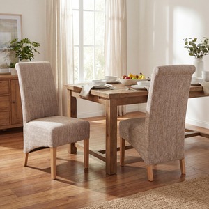 Ashbourne Pair of Oatmeal Tweed Roll Back Dining Chairs