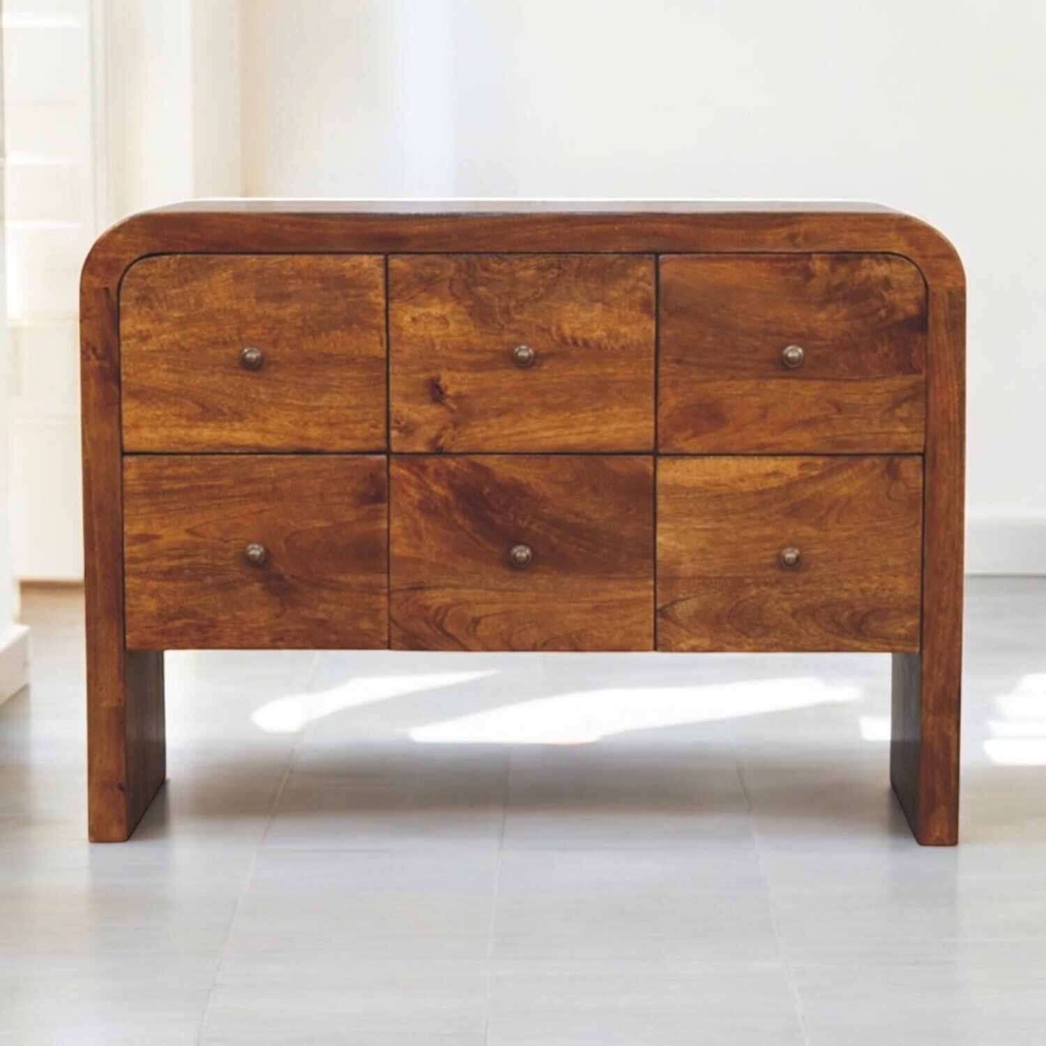 Artisan Furniture Solid Wood Darcy 3 Over 3 Drawer Chest In Chestnut Finish - Brown