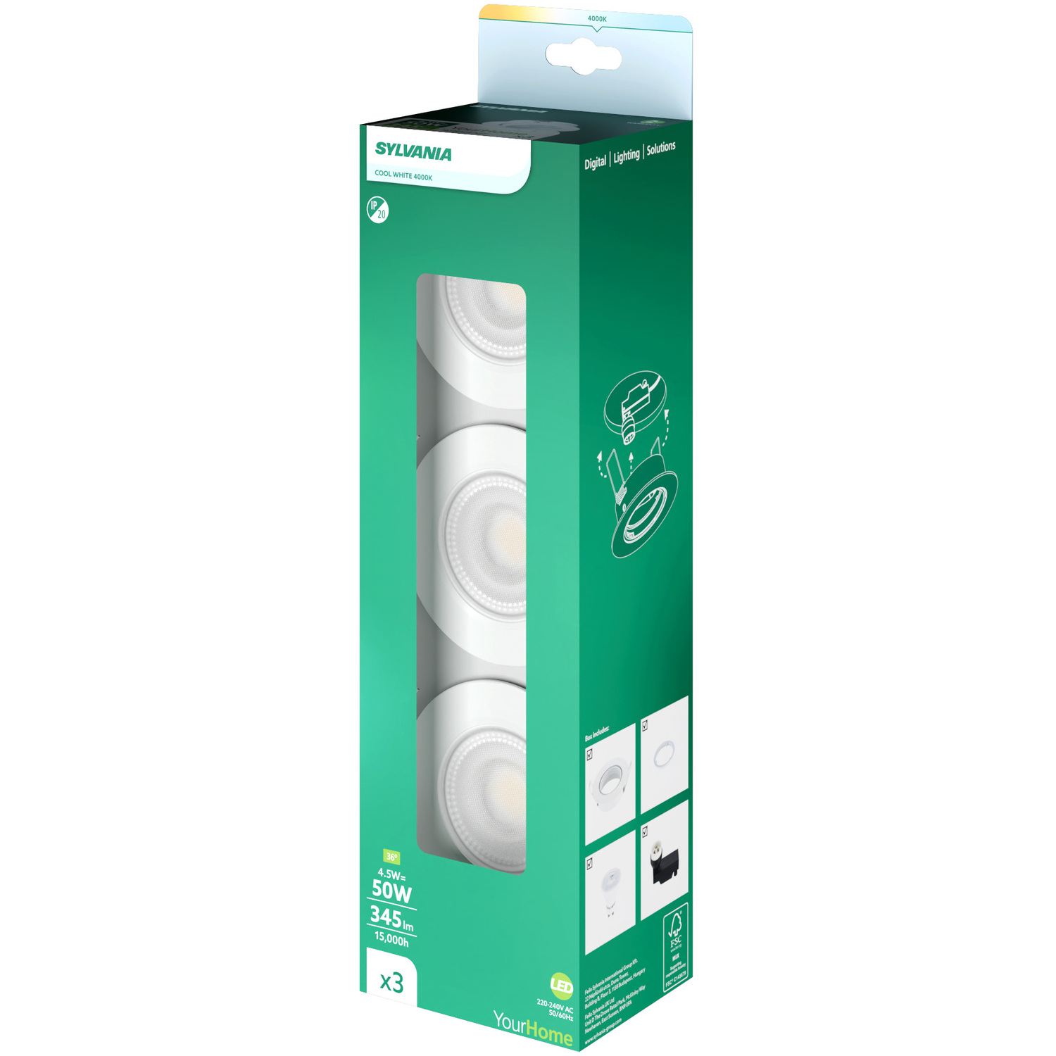 Sylvania Sylspot Kit Led Recessed Spotlight - White 0 37kg