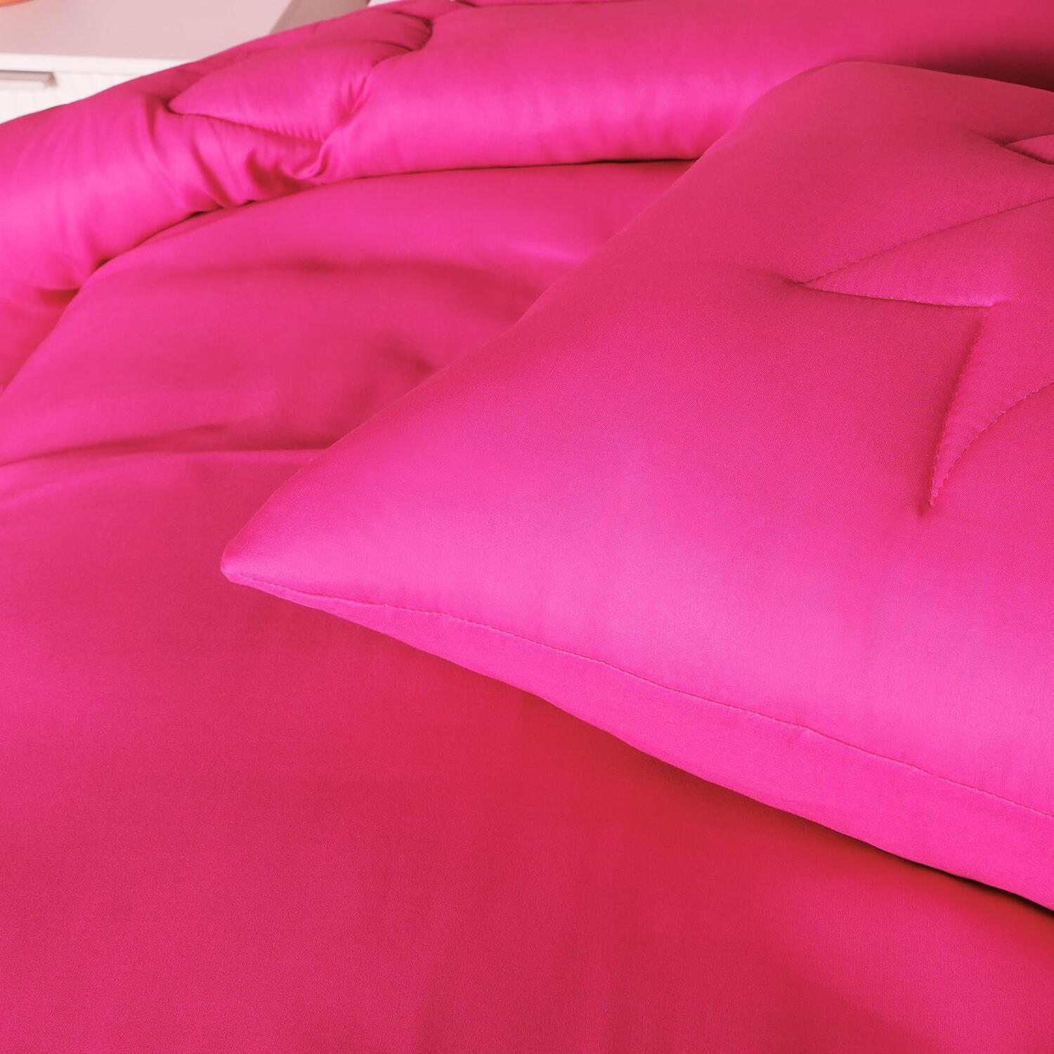 OHS Bow Quilted 7.5 Tog Coverless Duvet with Pillowcase Bedding Set in Bright Pink | Size: Double