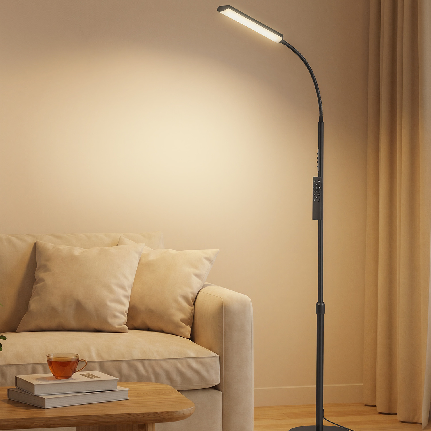 360 Rotating LED Floor Lamp with Timer Memory Remote Control - black