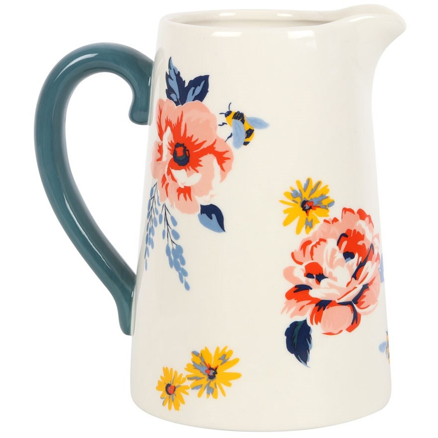 Ceramic Floral and Bee Flower Jug Vase - Floral Print