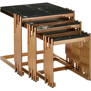 Alvaro Nest Of 3 Square Tables with Black Marble Top