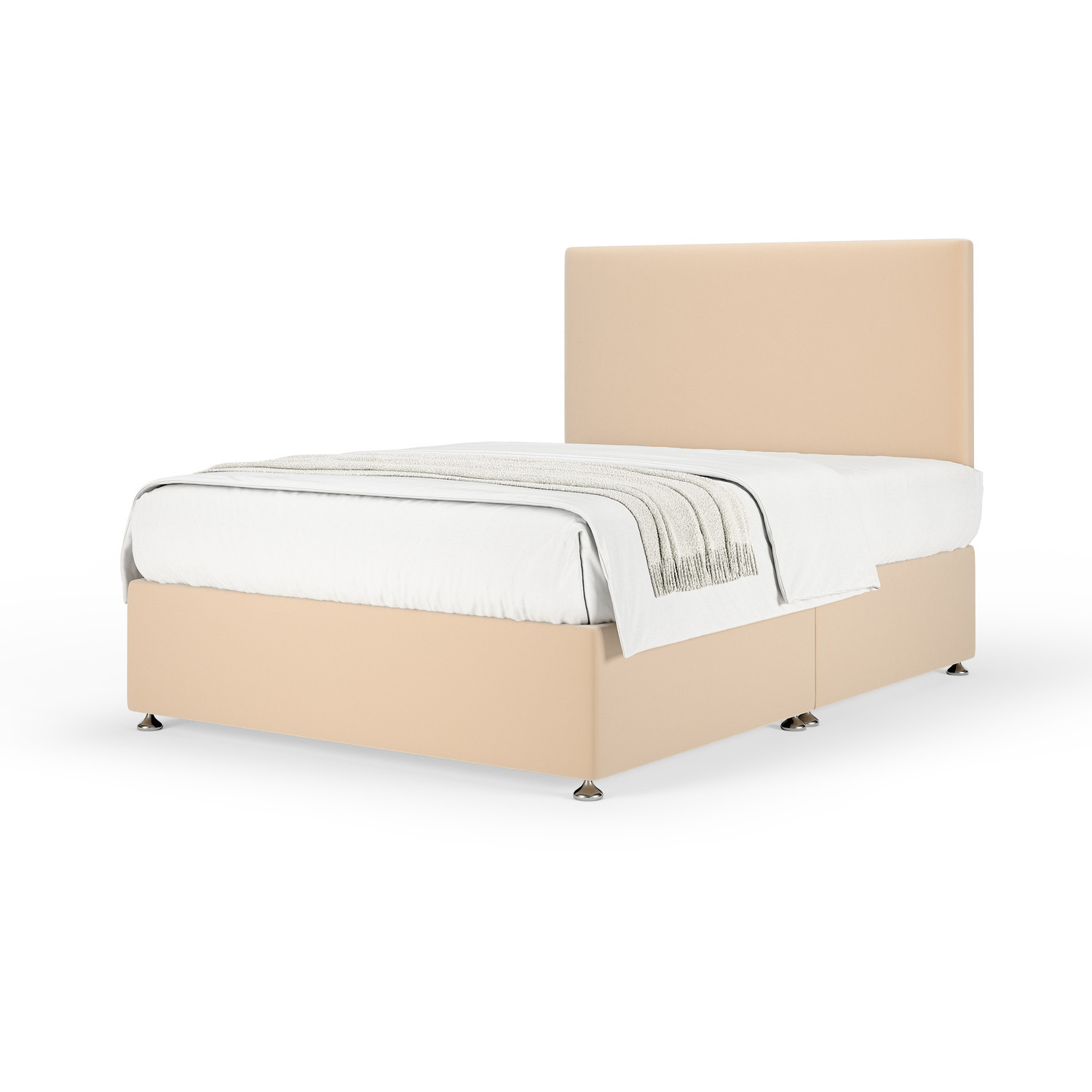 Plush Velvet Divan Base With Storage And Plain Headboard - Natural Superking 40kg