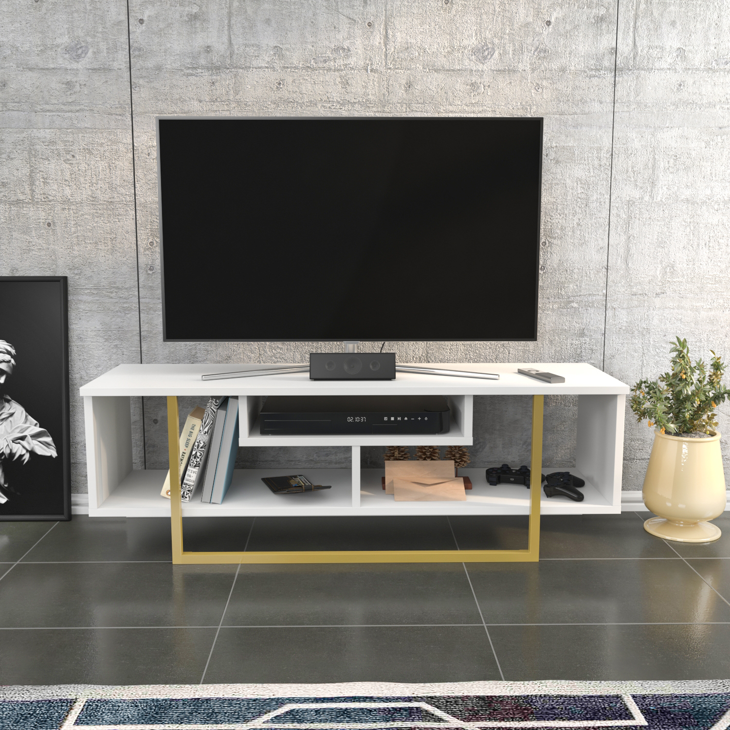 Asal TV Unit - White and Gold / 0cm / 402.00cm / 47in