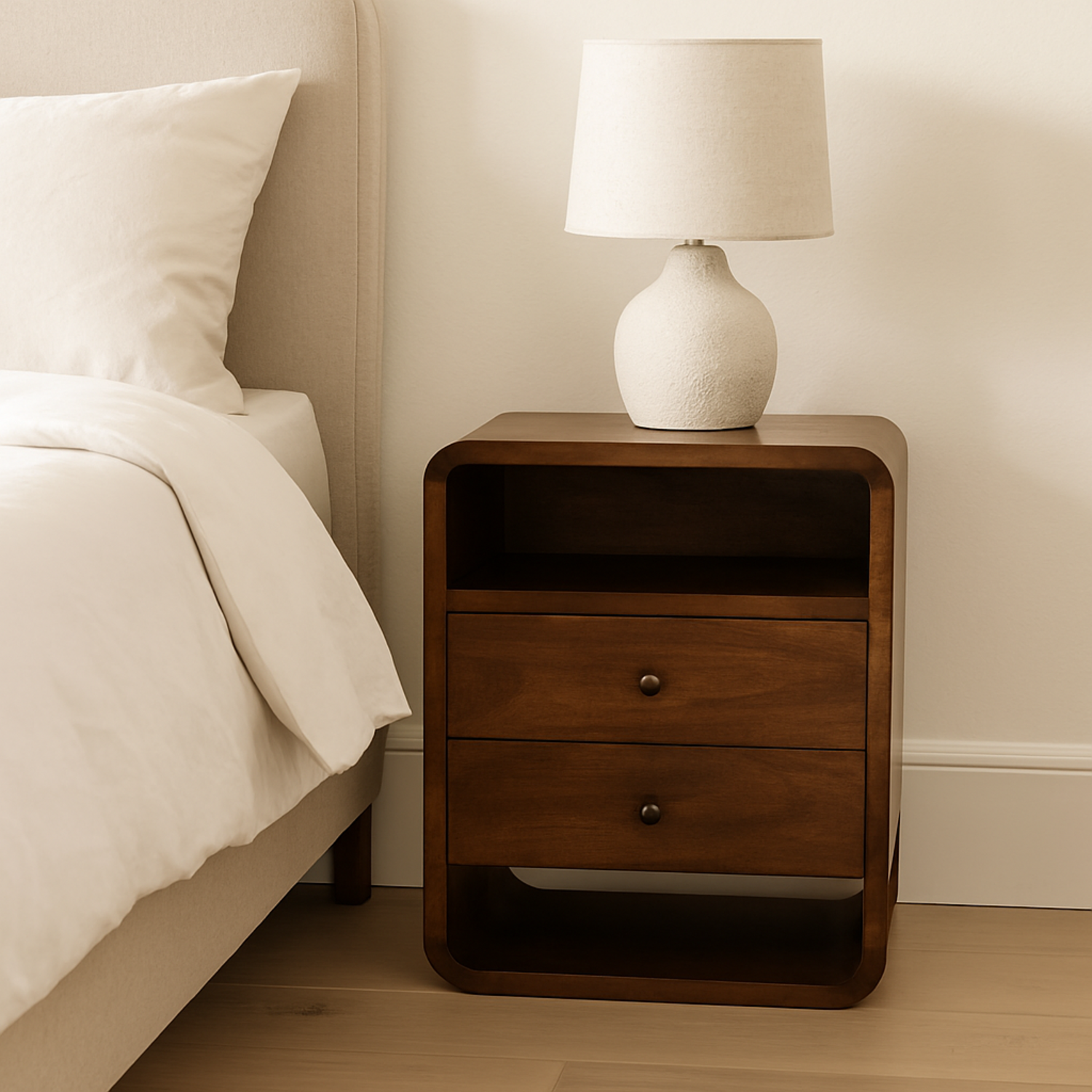 Solid Wood Chestnut Curve Bedside Table