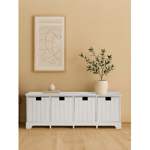 New England White Storage Bench with 4 Drawers